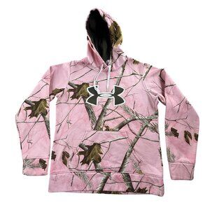 Under Armour Hoodie Womens Small Pink Fleece Realtree Camo Big Logo Hunting